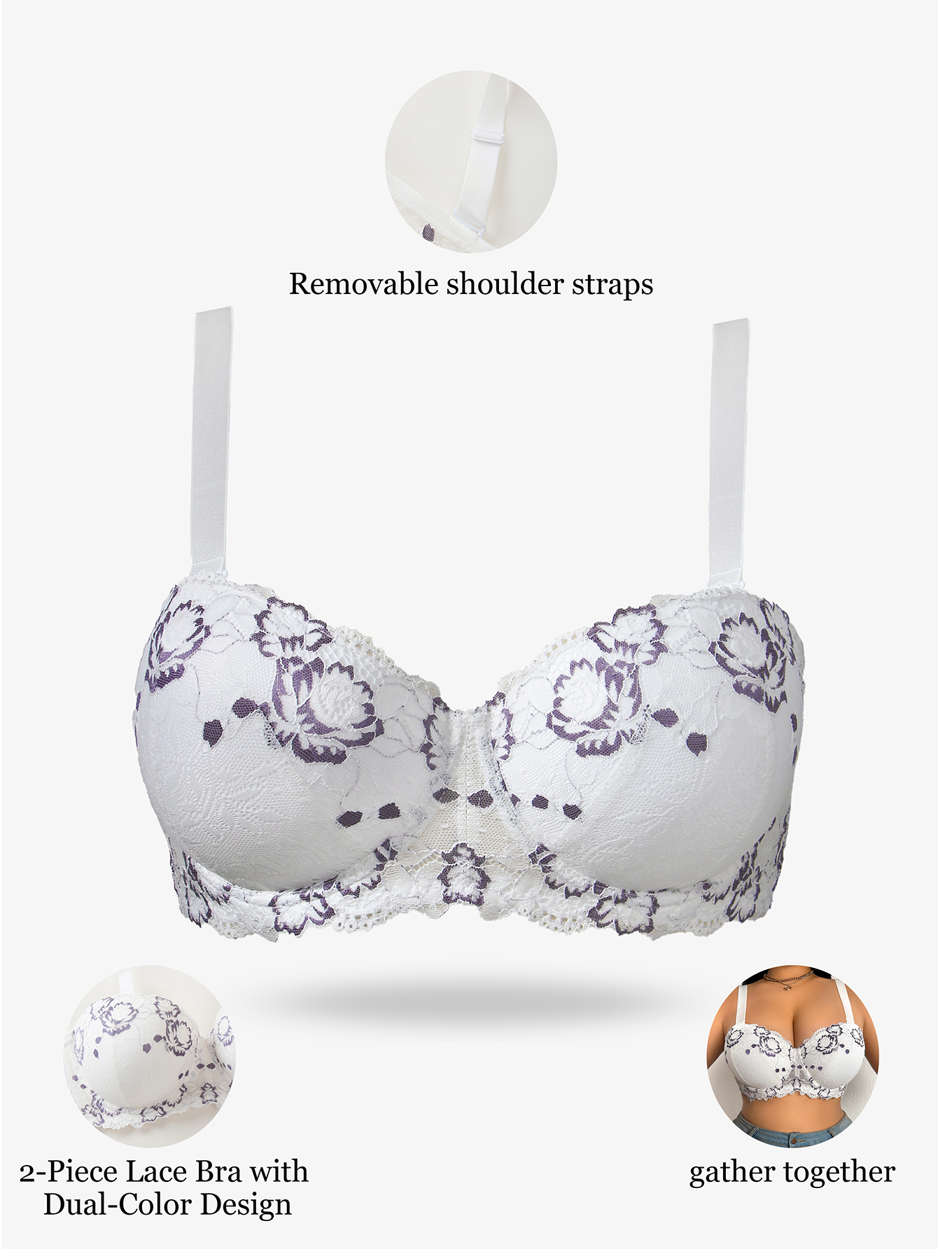 Plus Size Lace & Embroidery Wo – обзор и цена Plunge Bra Push Up