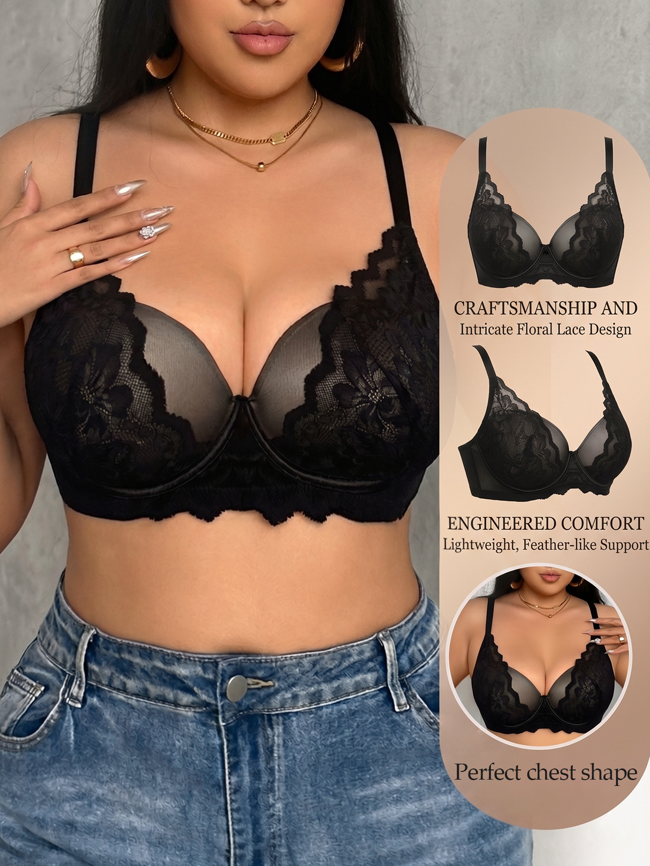 Wide Strap Plus Size Women Bra – обзор и цена Plunge Bra Push Up