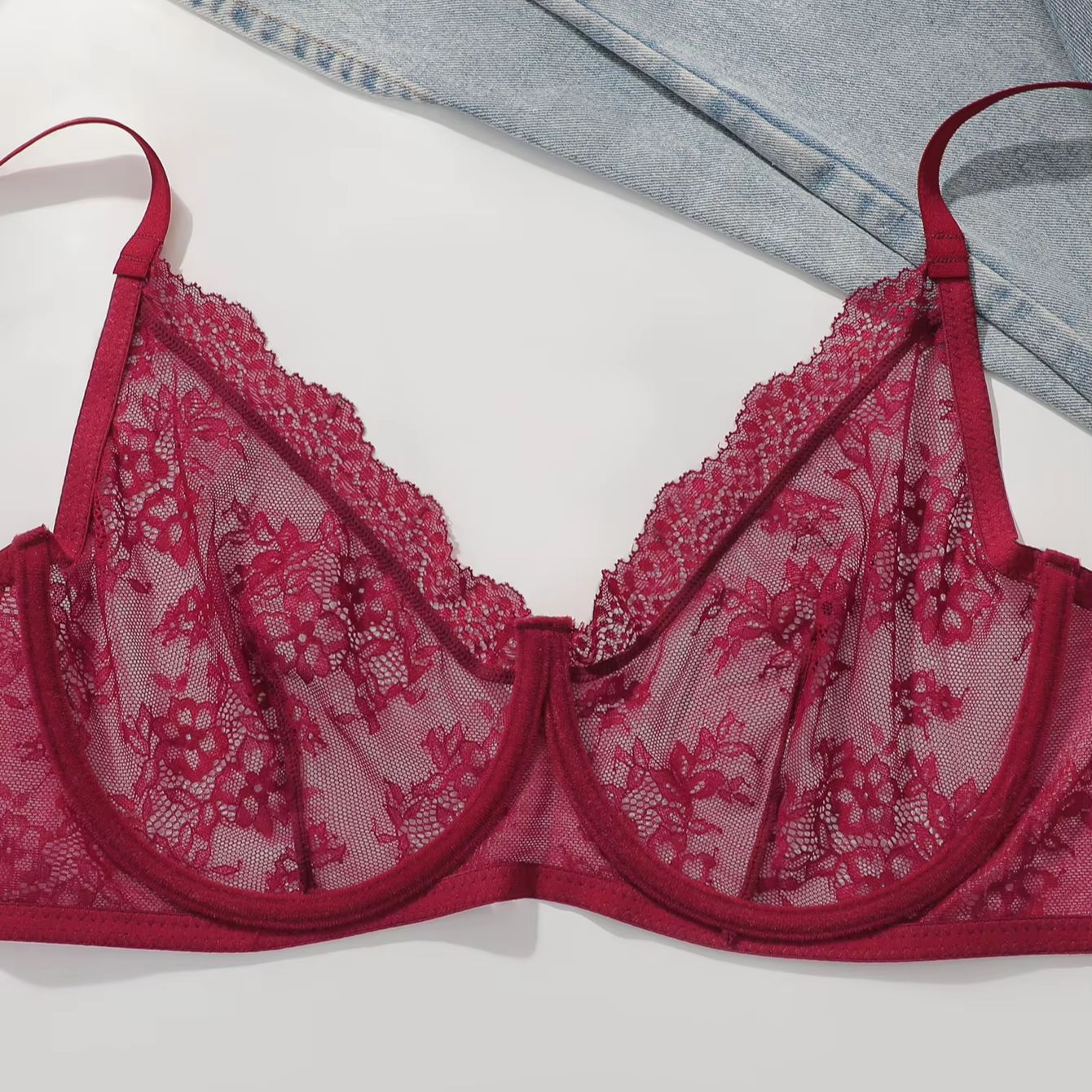 Women Plus Size Red Lace Sheer – обзор и цена Sheer Mesh Bra